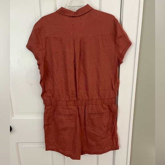 Lou & Grey 100% Linen Short Sleeve Romper Button Up Tie Cinch Waist Terracotta L - Picture 6 of 13